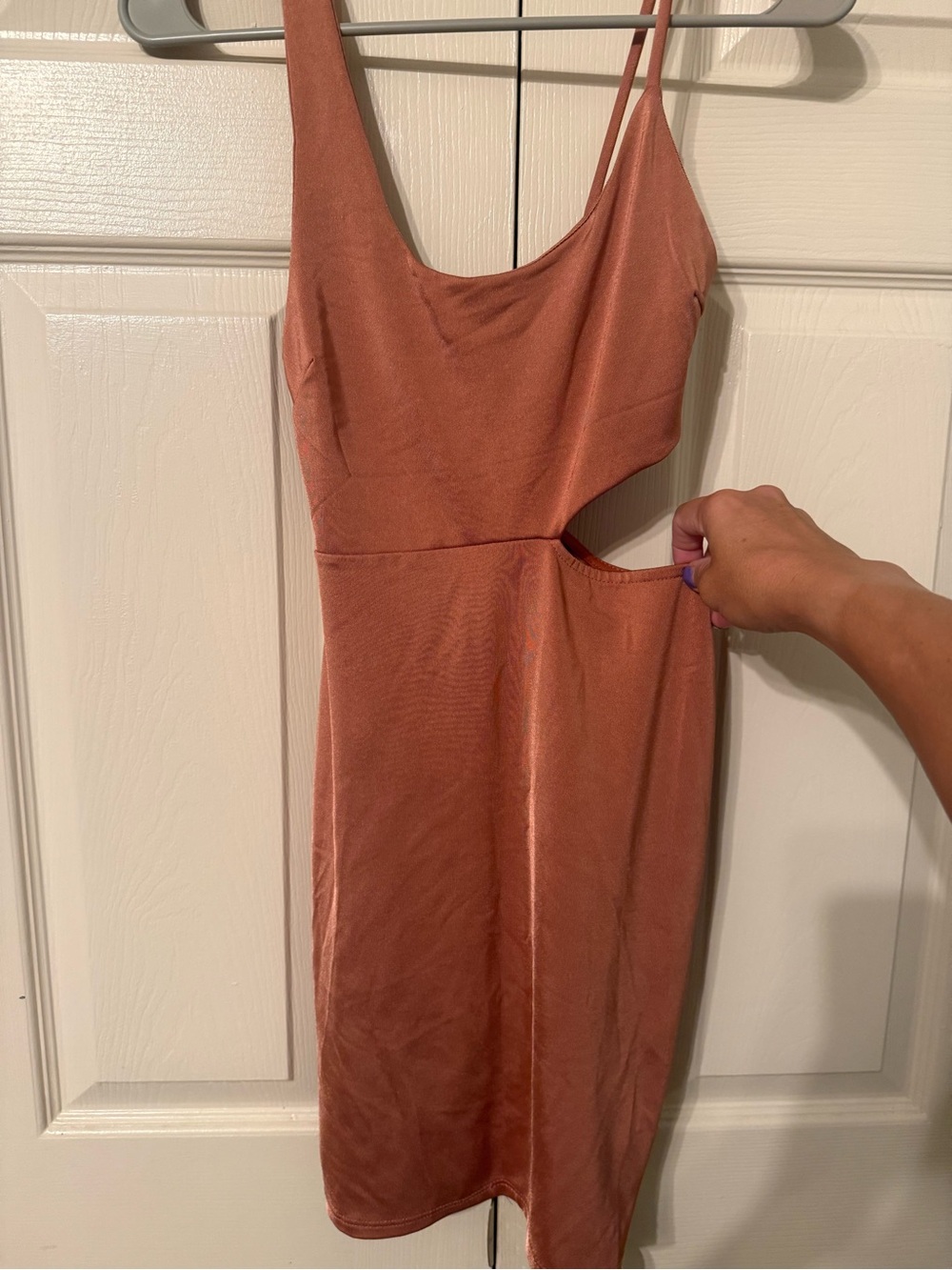 Asymmetrical Cutout Bodycon Dress in Terracotta Pink - Picture 3 of 6